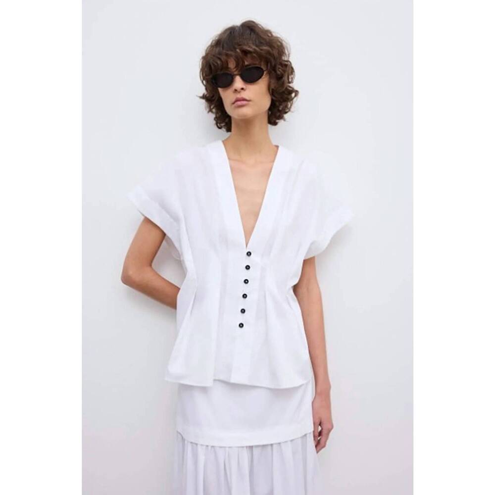 NEW HOUSE OF DAGMAR cinched cotton top in white